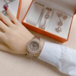 Glittery belt women watch set of 5pcs