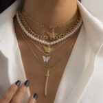 Five layer necklaece with angel