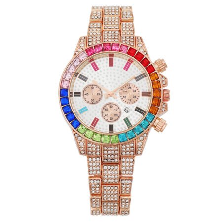 Rhinestone belt calender fashion watch