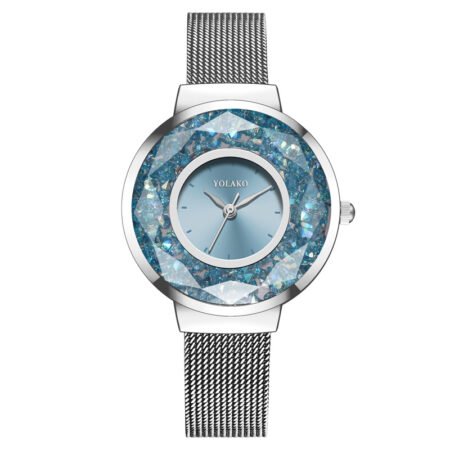 Diamond glass glittery dial steel belt women watch