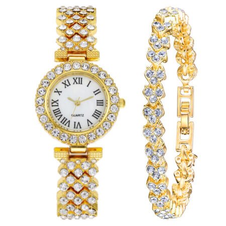 Rhinestone belt and dial watch with bracelet