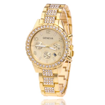 Rhinestone dial calendar watch for women