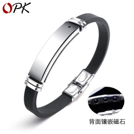 Silicone magnetic bracelet with metal dial and clasp
