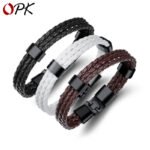 Triple layer braided leather bracelet with metal clasp