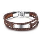 Multilayer leather braided bracelet with metal buckles