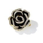 Black camellia rhinestone brooches