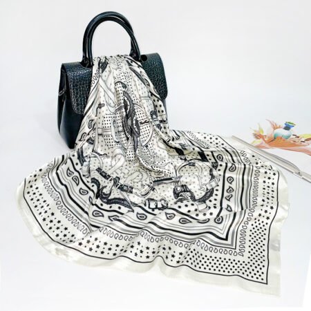 Black dot printed 90x90 cm square scarf