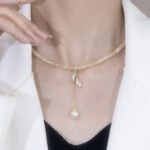 Copper mesh clavicle necklace with pearl