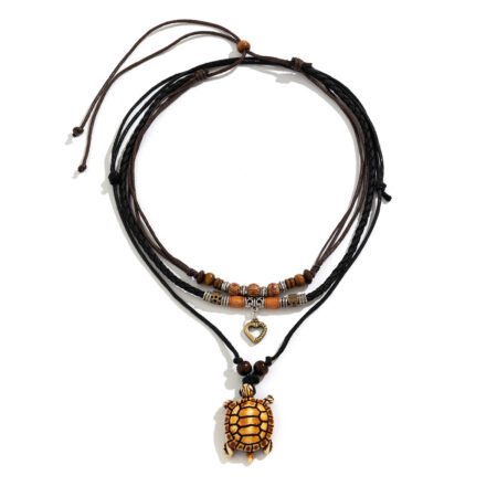 Personality turtle love wax wooden bead necklace