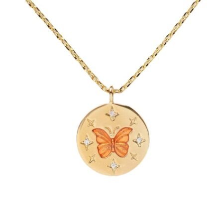Gold plating color retention butterfly pendant necklace