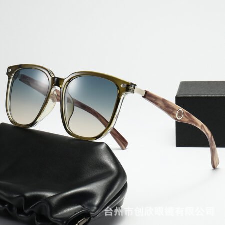 Wood style leg polygonal unisex sunglasses