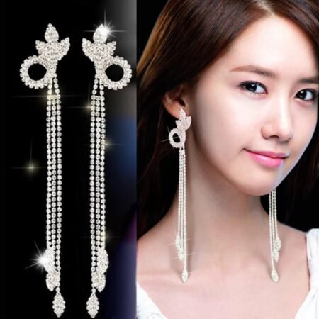 Long rhinestone tassel earrhook earring