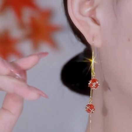 Long red hydrangea earrings for women to slim_yythk