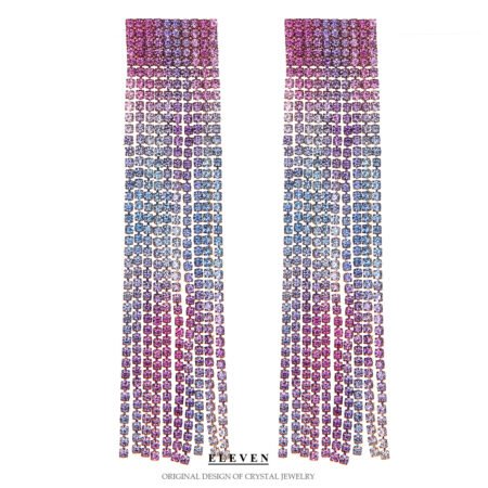 Wide tassel rhinestone earrings