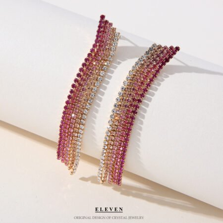Full tassel rhinestone red chain earrigns