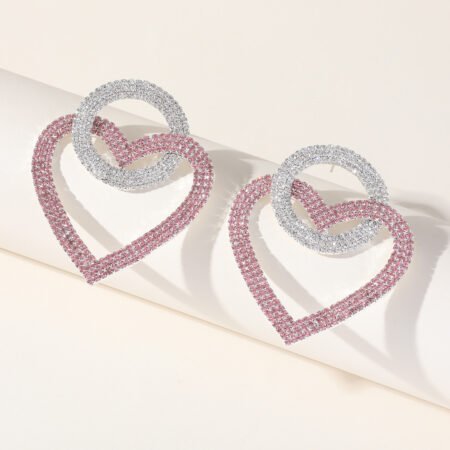 Silver niddle heart shpaed rhinestone earrings