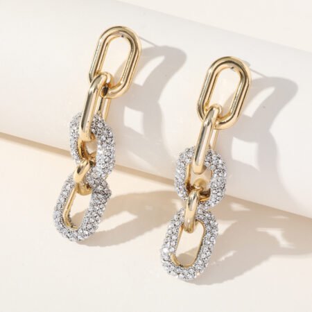 Silver niddle chain style rhinestone earrings