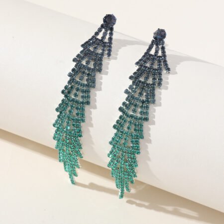 leafy rhinestone tassel earrings