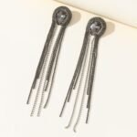 Black stone tassel rhinestone earrings