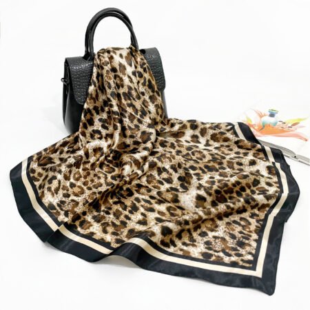 Leopard pring square satin scarf with border