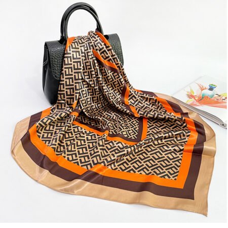 Fashionable F printed square 90cm silk scarf