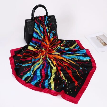 Splash colored line square 90cm silk scarf