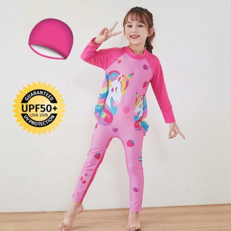 Girl's full sleeve fuul pant swimsuit with uv protected fabric