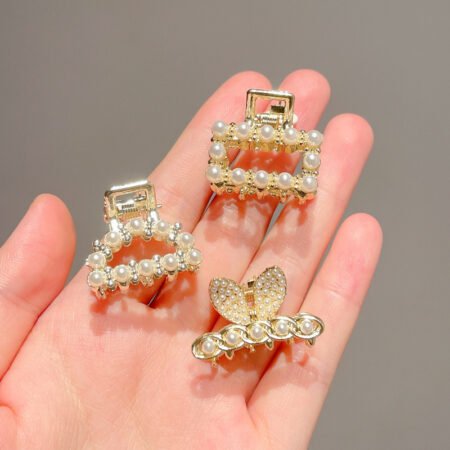Stone and pearl small hairclip 3 pcs set for children