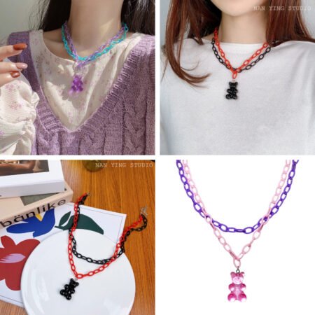 Teddy bear pendant multilayer hiphop toddler necklace