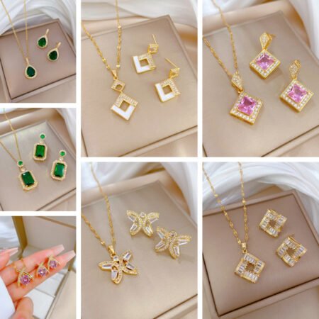 Titanium 3 pcs set of necklace and earring