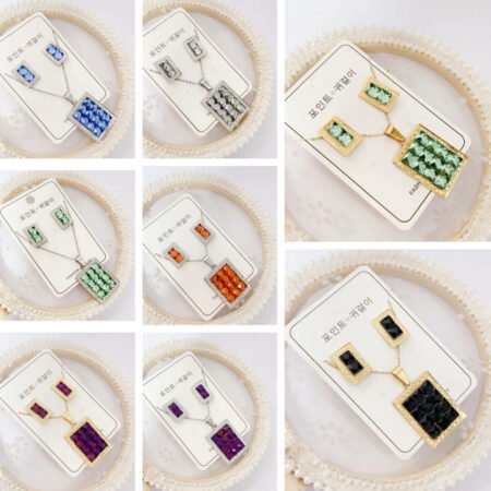Glass cutted 3 pcs set of necklace and earring