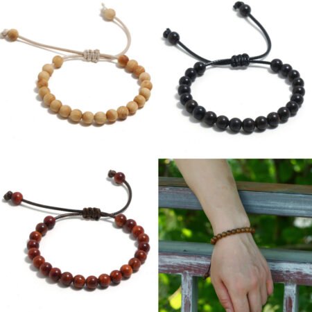 Natural wooden bead drawstring bracelet