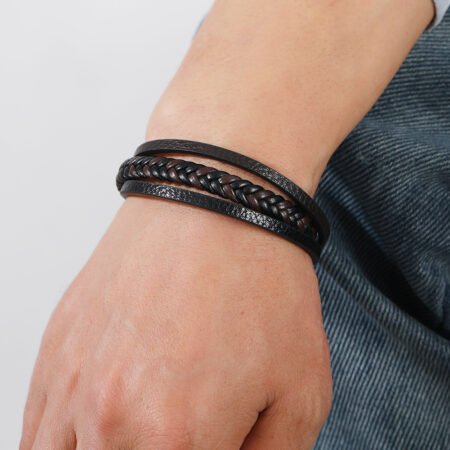 Multilayer leather braided bracelet