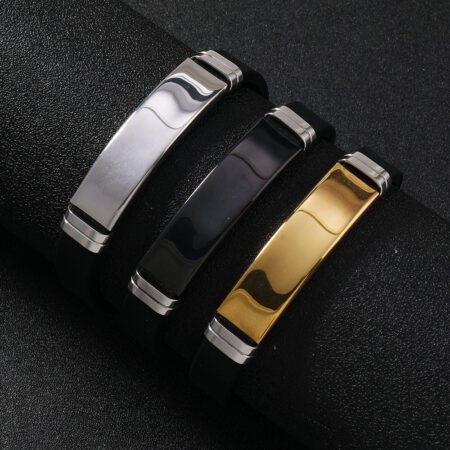 Men Silicon personality bracelet with metal plate