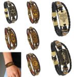 Vintage leather bracelet with crafted symbolic pendant
