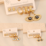 Titanium lucky eye 3 pairs earring set