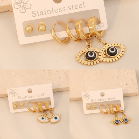 Titanium lucky eye 3 pairs earring set