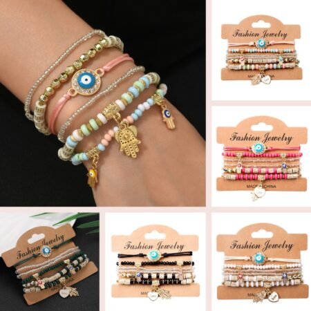 Bohemian multilayer lucky eye charm bracelet