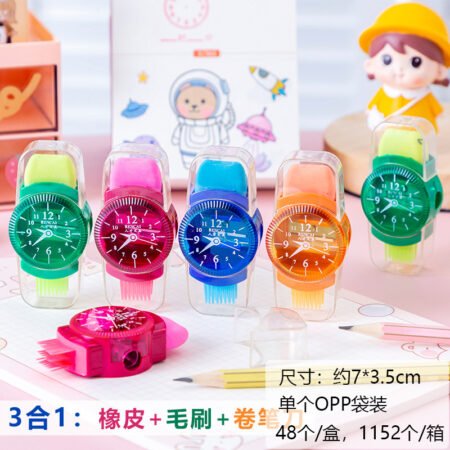 Wrist watch shape pencil sharpner eraser with brush1 pcs