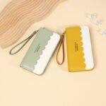 Wave design zipper open soft long wallet for women