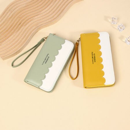 Wave design zipper open soft long wallet for women