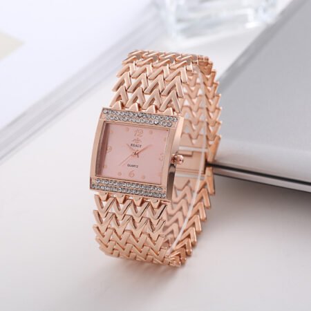 Wide steel belt womens stone watch