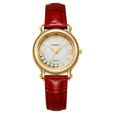 Roller crystal dial round watch with pu belt