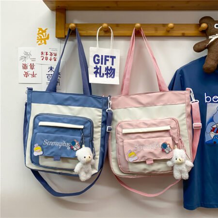 Nylon shoulder bag with front big pocket