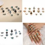 Ethnic style turquoise 14 pcs ring set