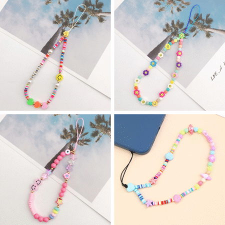 Colorful beaded mobile phone strap holder charm