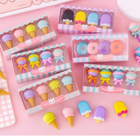 Funny shaped eraser 4 pcs gift box