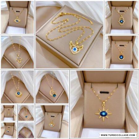 Titanium non fading necklace with lucky eye shape pendant