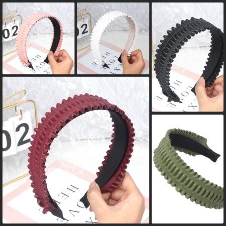Imitation leather wide edge pleated headban