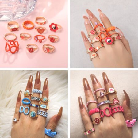 Oil drip multi metal 12 pcs ring set